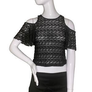 Zara Collection NWT Top Cold Shoulder Lace Black Size Small